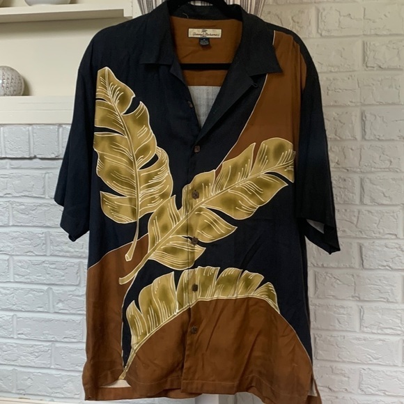 Men's Black and Brown Leaf Print Shirt - Picture 1 of 7